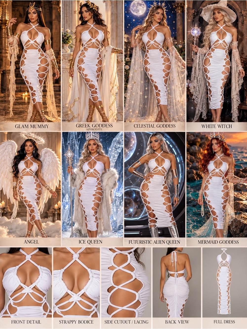 White Strappy Cutout Halter Midi Dress